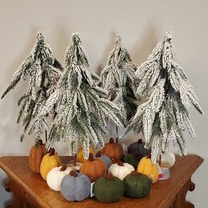 Snowy Trees and Mini Felt Pumpkins Décor Package - 4 Trees and 15 Pumpkins - NEW